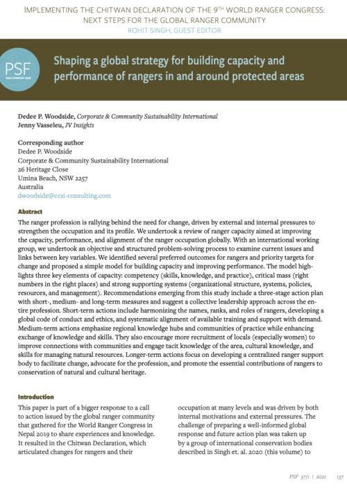 Shaping a global strategy for building capacity and performance of rangers in and around protected areas