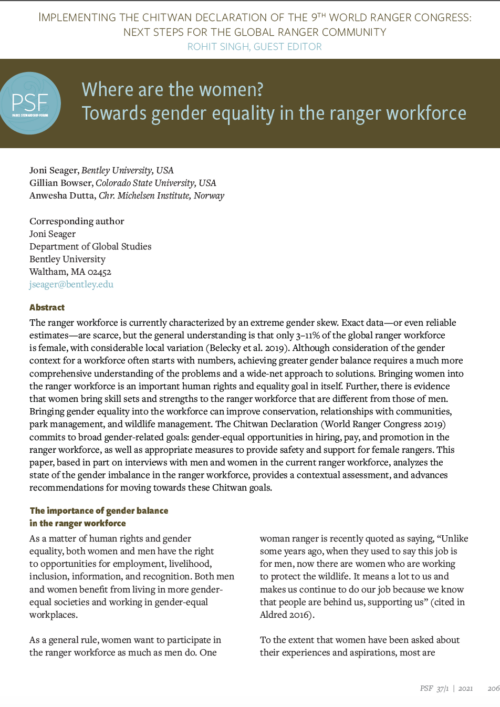 Where are the women? Towards gender equality in the ranger workforce