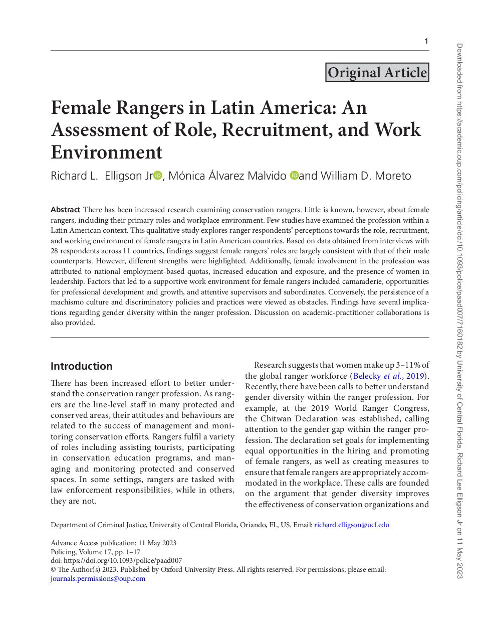 Female Rangers in Latin America: An Assessment of Role, Recruitment, and Work Environment