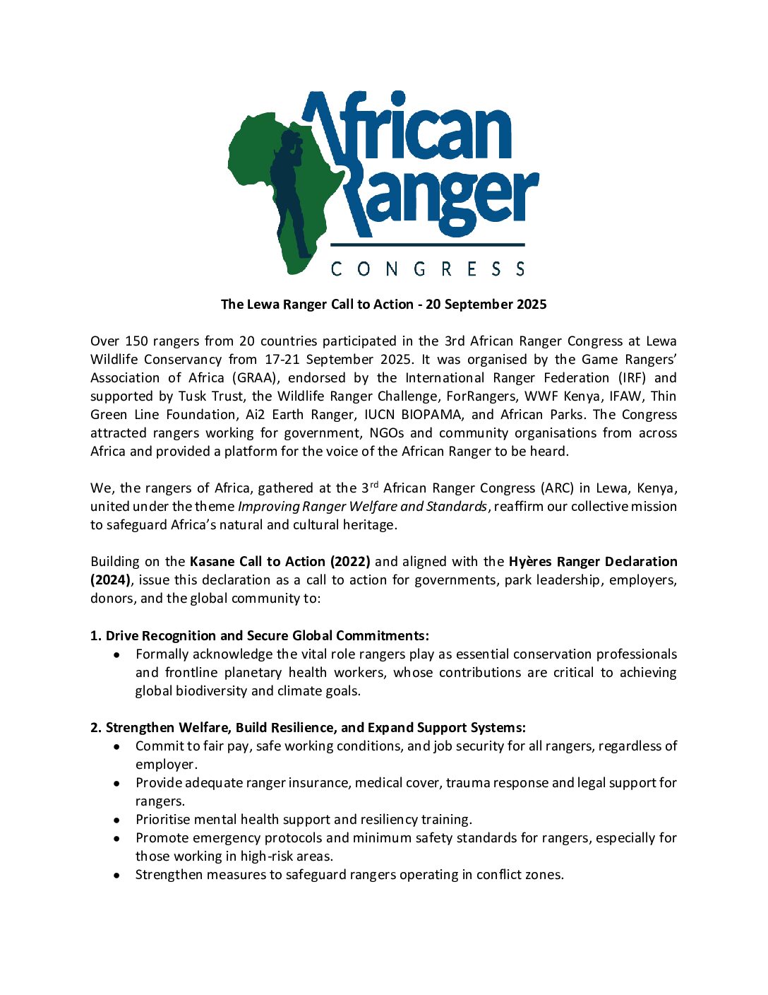 The Lewa Ranger Call to Action – GRAA 2025